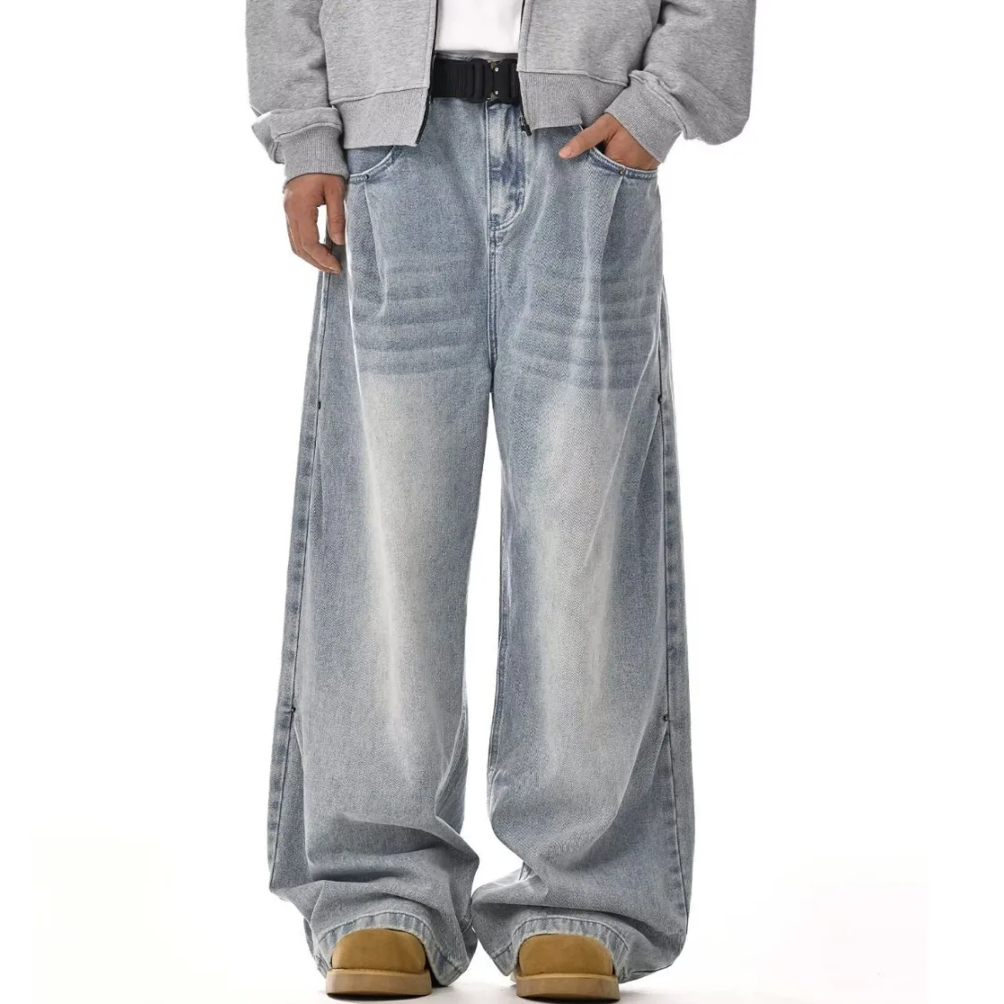 

American Retro Design Trend Blue Jeans Men's Loose Straight Couple Casual Pants Men Clothing Baggy Hosen Vintage Men Y2k