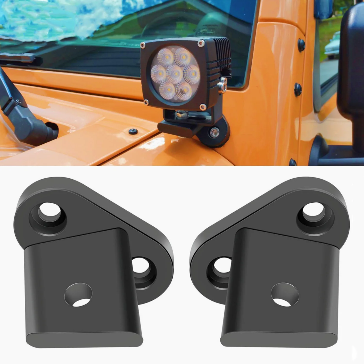 

For Jeep Wrangler JK JKU A-Pillar Light Mount Kit Aluminum Hood Ditch LED Pod Brackets Windshield Mounting Bracket 2007-2018