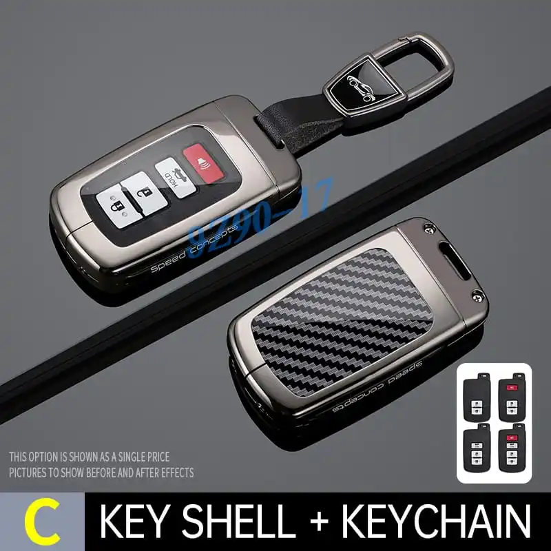 Metal Carbon Fiber Car Key Fob Case Cover Keychain For Toyota Highlander Avalon Camry RAV4 4Runner Tundra Sequoia Kluger