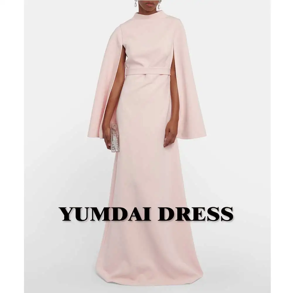 YUMDI Pink Double Rotator Sleeves Evening Dress Straight Casual Gown And Floor Style Dubai Luxury Temperament Ladies Dress