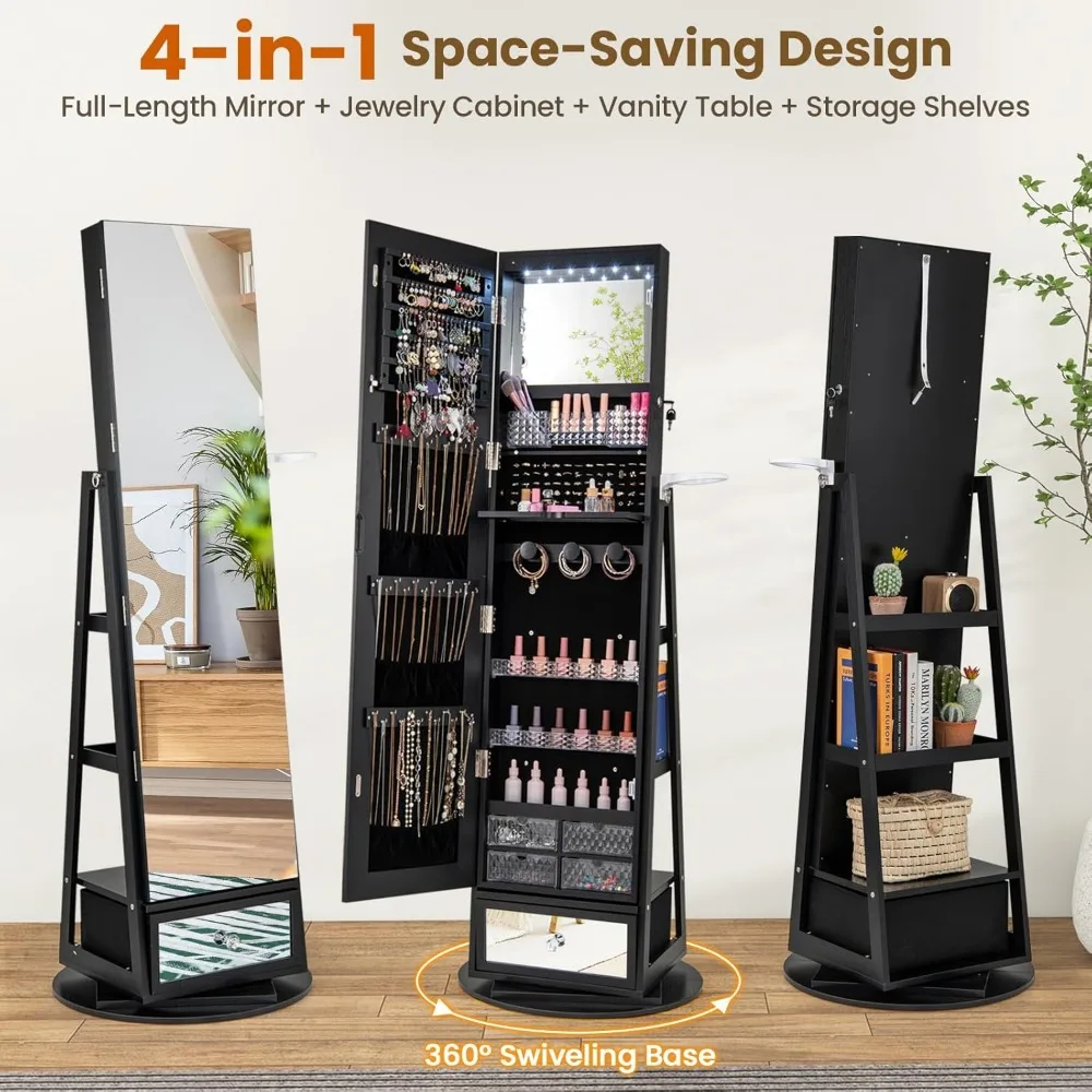 360° Swivel Jewelry Cabinet Armoire 64.5