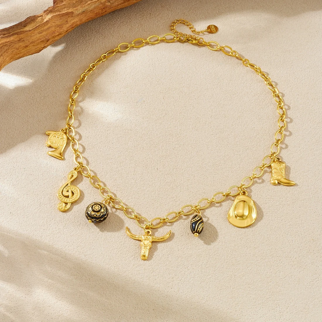 DIEYURO 316L الفولاذ المقاوم للصدأ الذهبي الثور رئيس الأحذية قبعة الموسيقية ملاحظة القرن قلادة قلادة سيدة جديدة مقاوم للماء سلسلة عنق مجوهرات #5