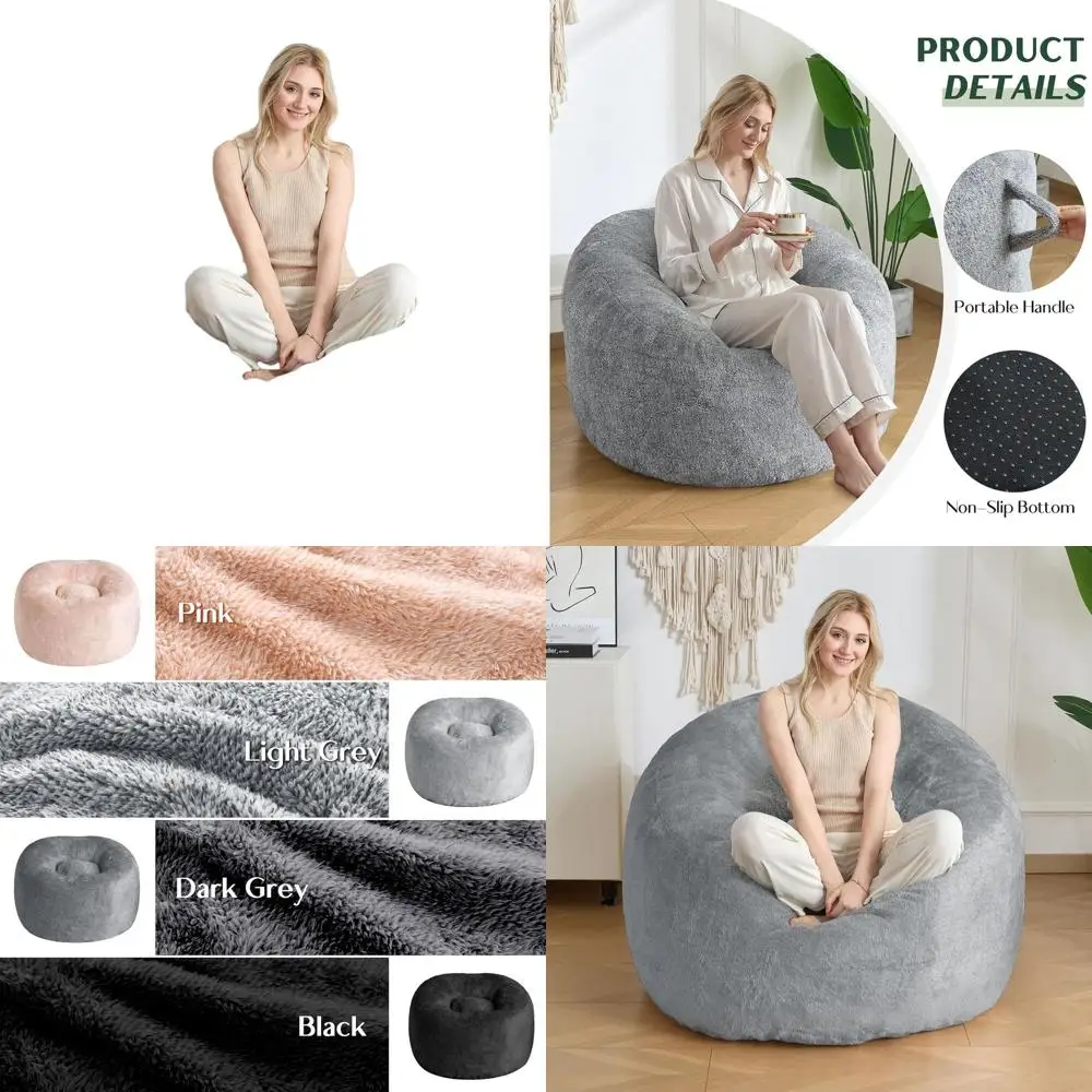 

Sherpa Fabric Bean Bag Chair with Backrest, Extra Soft Memory Foam Sofa for Adults and Teens, Grey