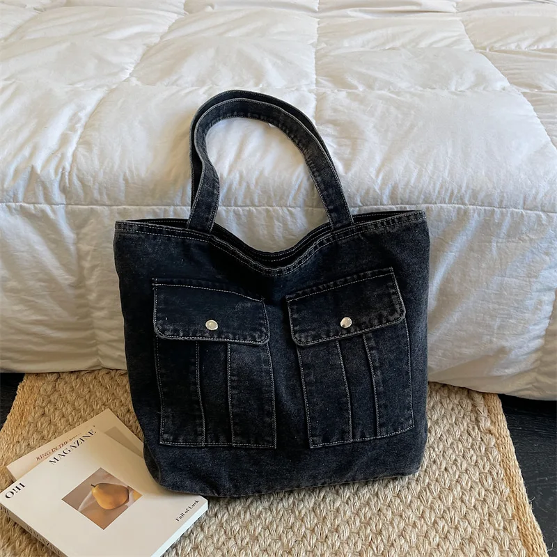 

Vintage Denim Tote Bag for Women, Large Capacity, Versatile Casual Handbag, Fashionable Trendy Shoulder Bag, Simple Commuter Bag