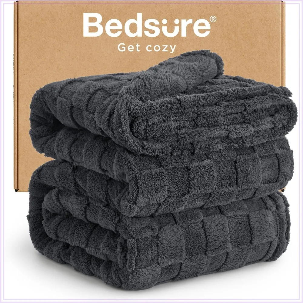 Super Soft Fuzzy Fleece Throw Blanket 90x90 Inches - Cozy Queen Size Blanket for Bedroom Decor, Dark Grey