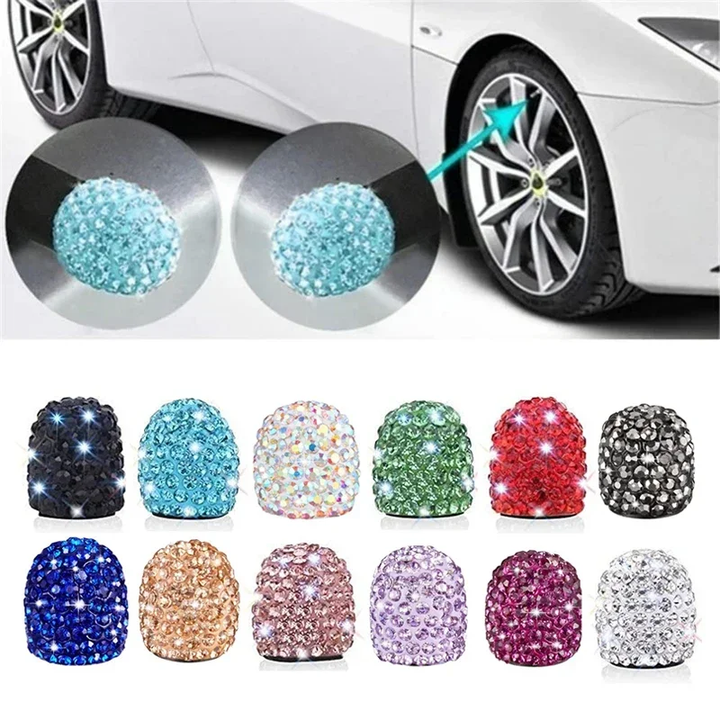 4PCS Bling Diamond Car Wheel Tire Valve Caps Tyre Rim Stem Covers for Automobiles Motorcycles Truck Bike Women Auto Amagi #2