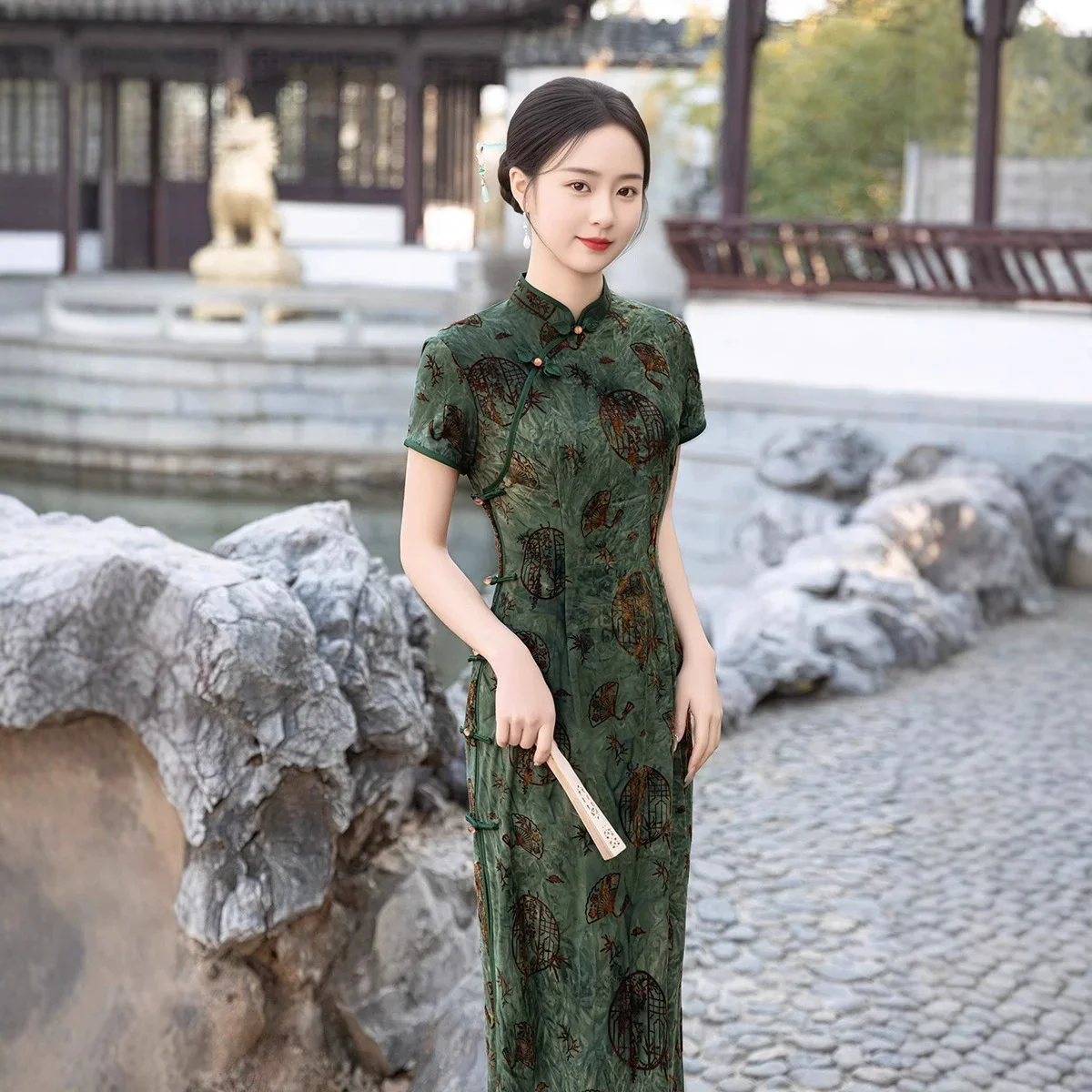

Retro Chinese Style Tie Dye Long Short Sleeved Cheongsam 2025 Summer New Item Plus Size Qipao