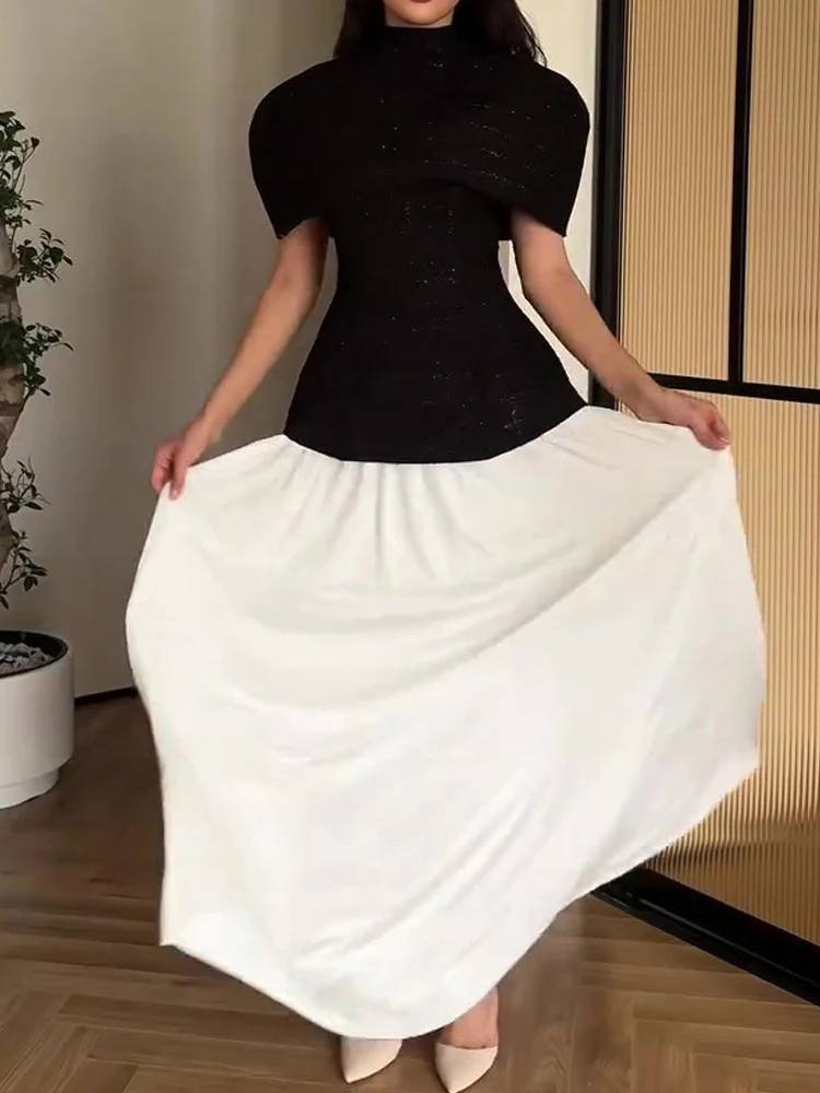Sexy Off Shoulder Tops & Long Skirt 3Pc Suit Women Elegant Draped Solid Party Skirt Sets Fashion Turtleneck Cape Luxury Outfits