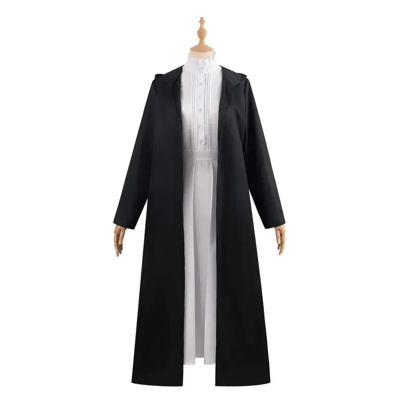 Cyanime frieren: além do fim da jornada samambaia cosplay traje branco vestido longo e robe preto peruca roxa headwear terno de halloween
