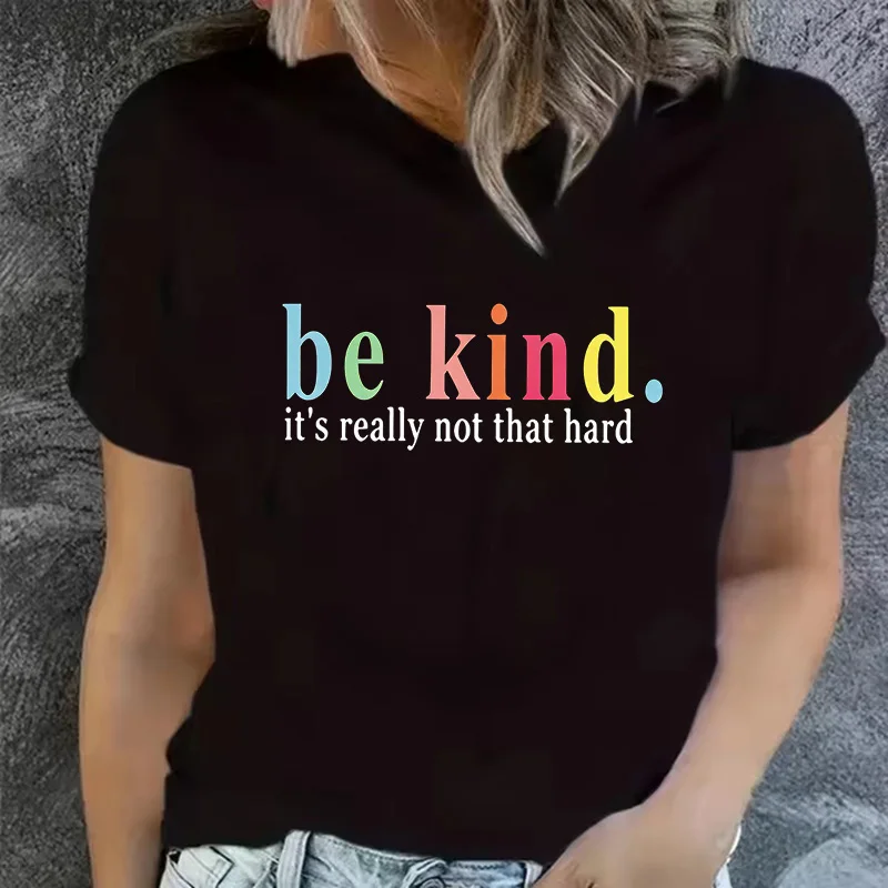 Damen 'Be Kind' Buchstaben-Print Casual T-Shirt Grafik Gothic Y2k Tees Tops für Frauen 90er Jahre Rundhals Kurzarm T-Shirt Kleidung
