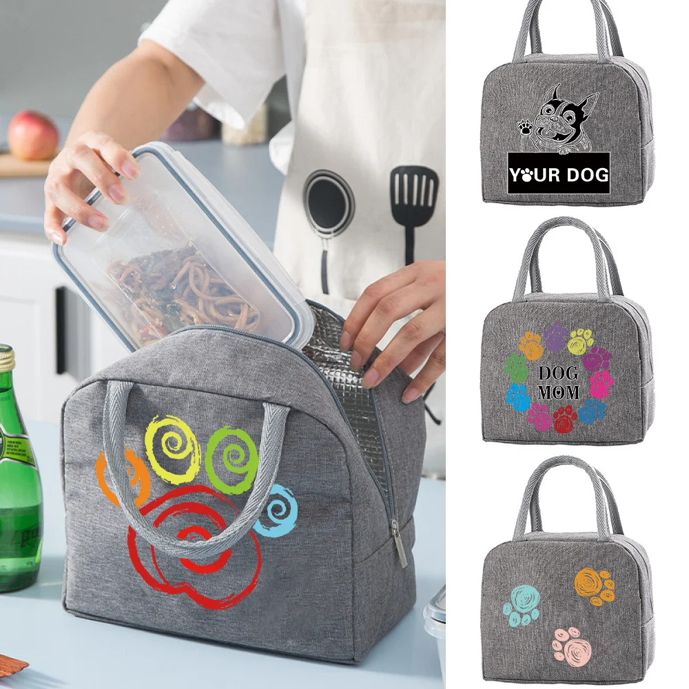 Fashion Lunch Bag Insulated Thermal Footprints Print Breakfast Box Bags Women Portable Hand Pack Picnic Travel Products Handbag