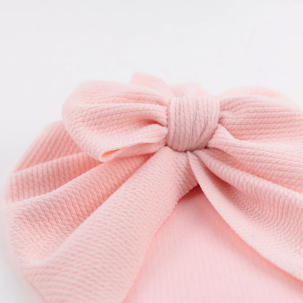 Solid Textured Ribbed Turban Hat Bow Topknot Cap for Newborn Baby Boy Girl Toddler Hospital Headwraps Fashion Hair Accessories