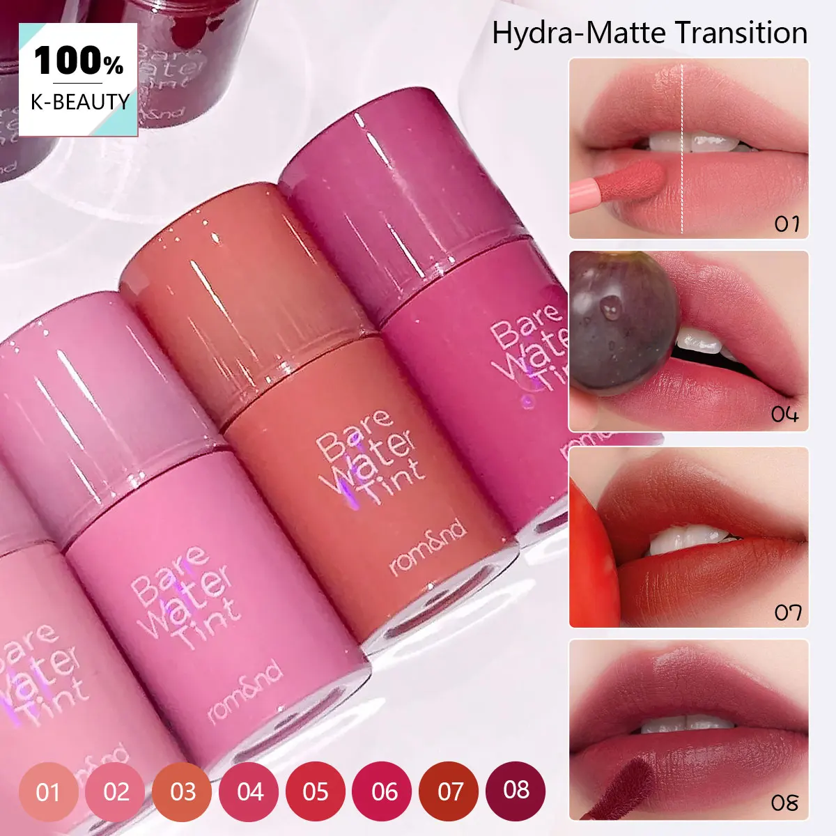 rom&nd BARE MOOL TINT, Textura Ligera como el Agua, No Pegajoso, Maquillaje de Lujo, Hidratación Duradera, Cosmético Coreano, K-Beauty, Maquillaje Coreano