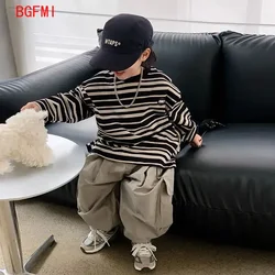 Boys Sets Sweatshirt Pants Two-piece Suits Children's Clothes Spring Autum Korean Fashion Round Neck Pullover Cargo Pants Suits
