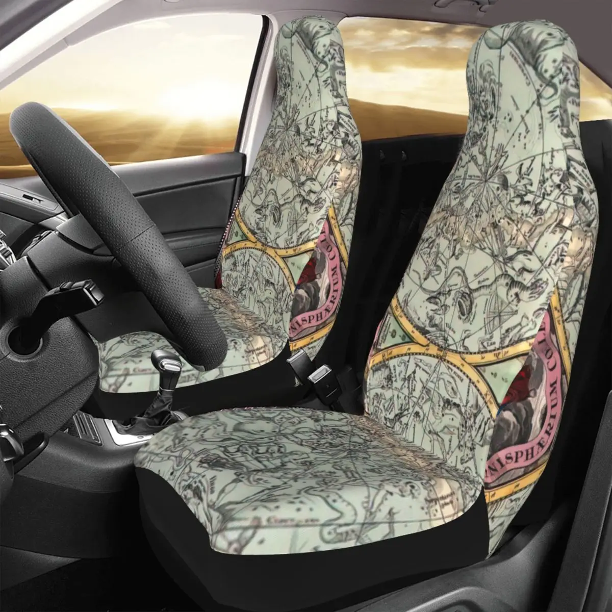 

Celestial Map Retro Car Seat Cover Custom Printing Universal Front Protector Accessories Cushion Set