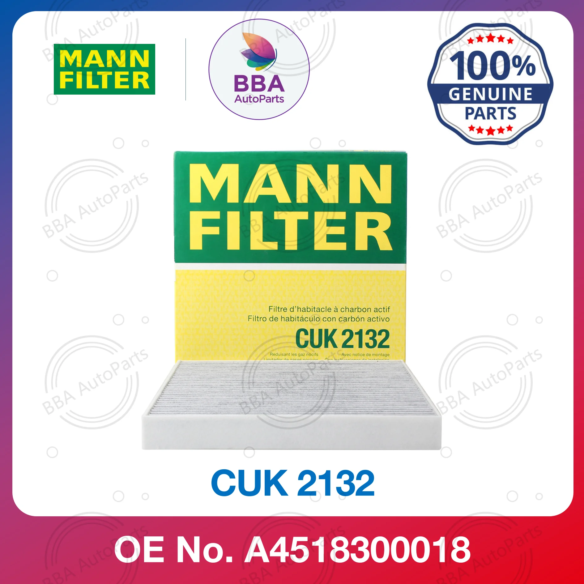 

Mann CUK2132 CUK 22021 air conditioner filter for Benz smart Fortwo,Fortwo Cabrio,Forfour with OE A4518300018 A4538350300