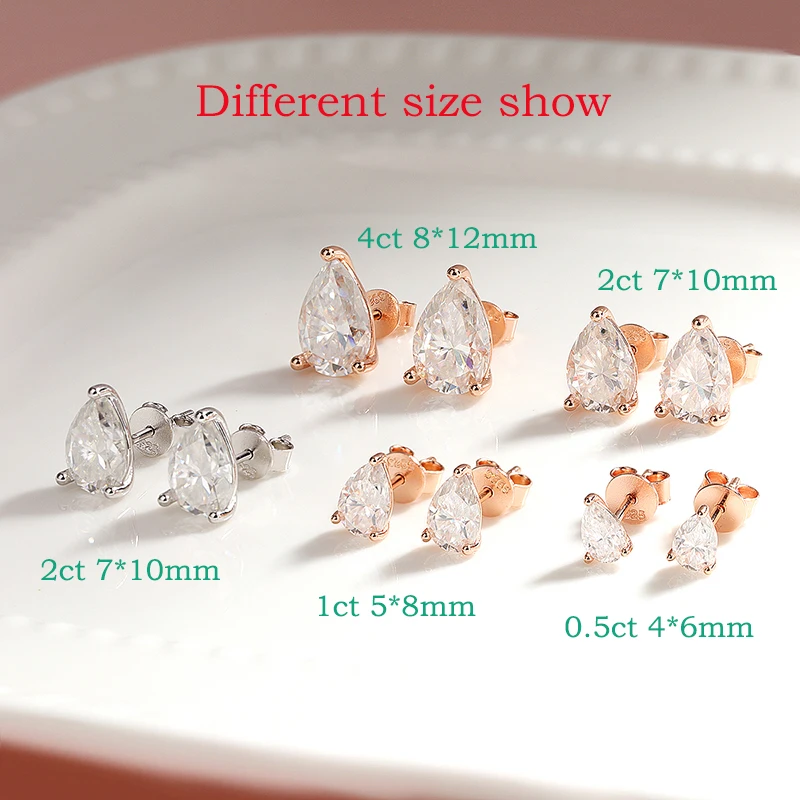 Smyoue 0.5CT 1CT pendientes de tuerca de moissanita certificados con corte de pera para mujer 100% Plata de Ley 925 chapada en oro de 18k joyería de boda