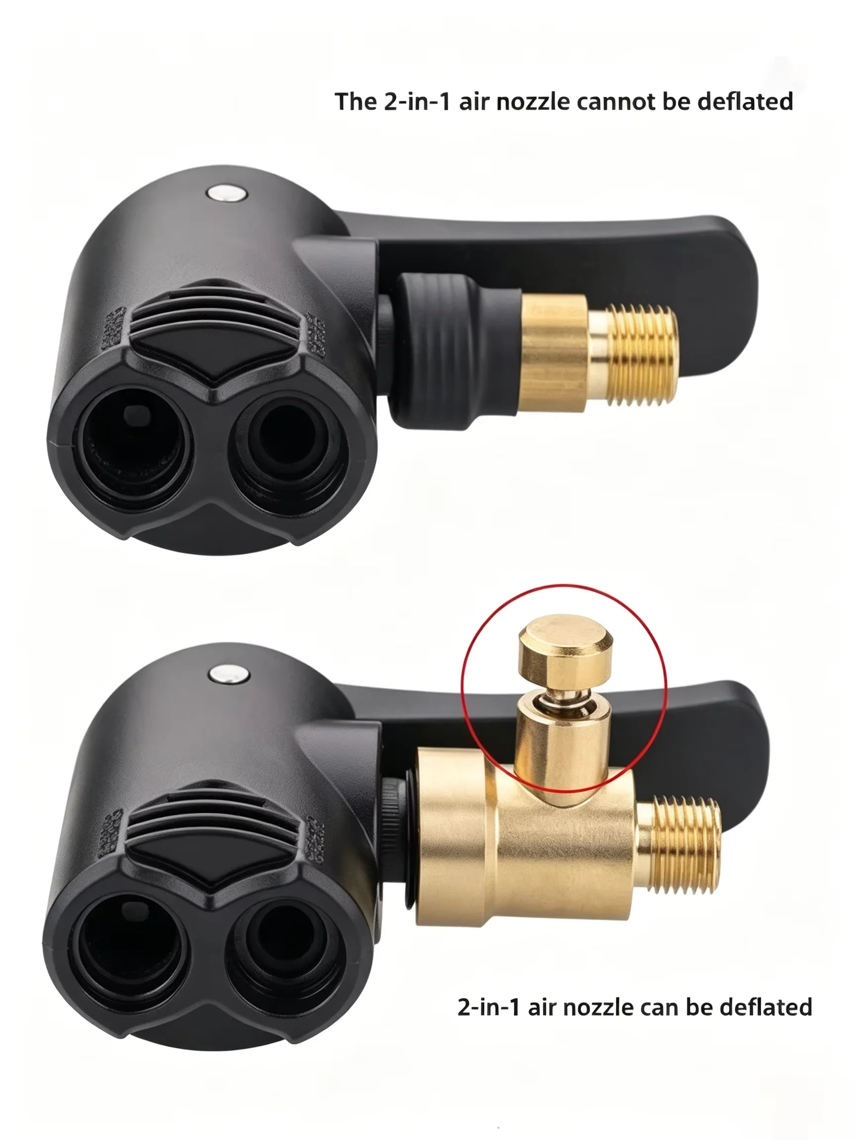 2-in-1 Schrader & Presta Valve Air Chuck – Universal Tire Inflator Nozzle for Car, Motorcycle & Bicycle with Deflate Function