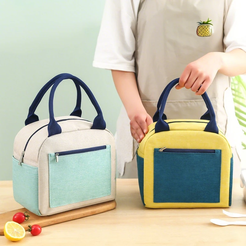حقيبة غداء حرارية محمولة للنساء، حقيبة طعام معزولة للثلاجة الصغيرة، ثلاجات غداء تحجب الألوان للعمل مع سحاب