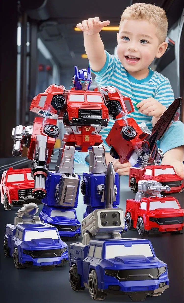 

Magnetic Building Blocks Transforming Robot Toy for Boys Fire Truck DIY Assembly Educational Construction Vehicle