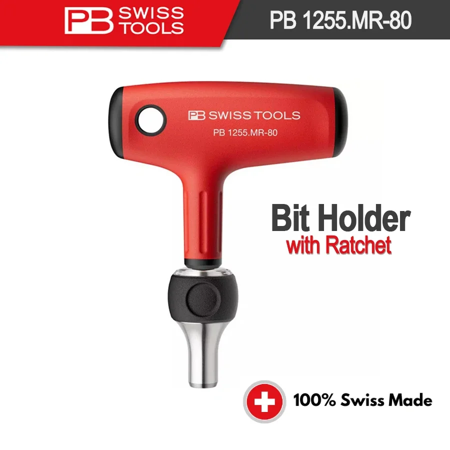 PB Swiss Cross Handle Bit Holder with Ratchet Suitable for Ergonomic Design Screwdriver Holder PB1255.MR-80