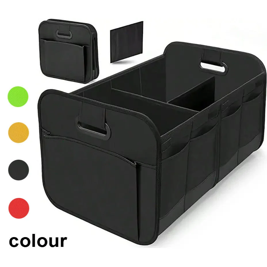 

Collapsible 600D Oxford Car Trunk Organizer with Reinforced Handles & Multi-Compartments. Fits All Cars, SUVs, Vans.