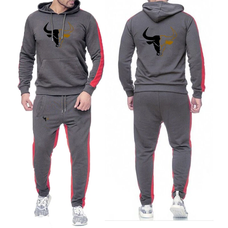 2025 Spring And Autumn Men's sport bull pattern Logo Print Daily Commute Simple Sports Comfortable Hoodies Pants Suits