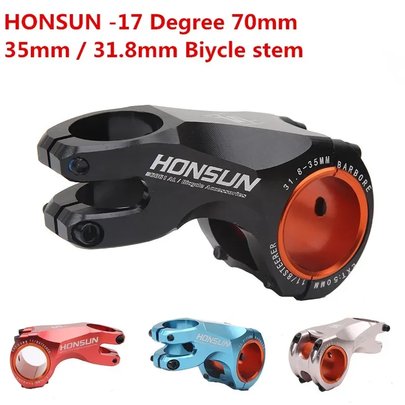 HONSUN Biycle Stem Ultralight 7075 Aluminum alloy MTB Road Moutain Bike Stem -17 Degree 70mm XC 35/31.8mm Racing Bike Parts