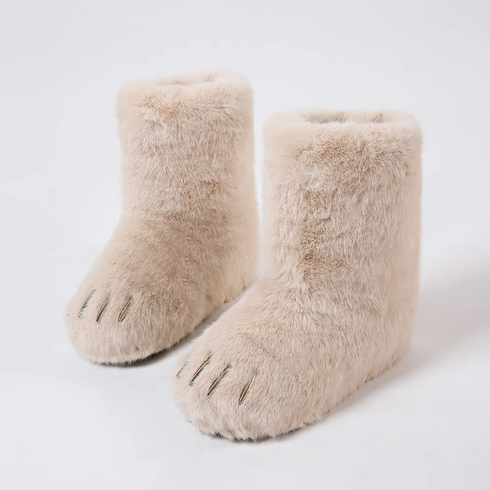 New Cross-Border Faux Fox Fur Y2K Mid-Calf Snow Boots with Claw-Shaped Fluffy Design