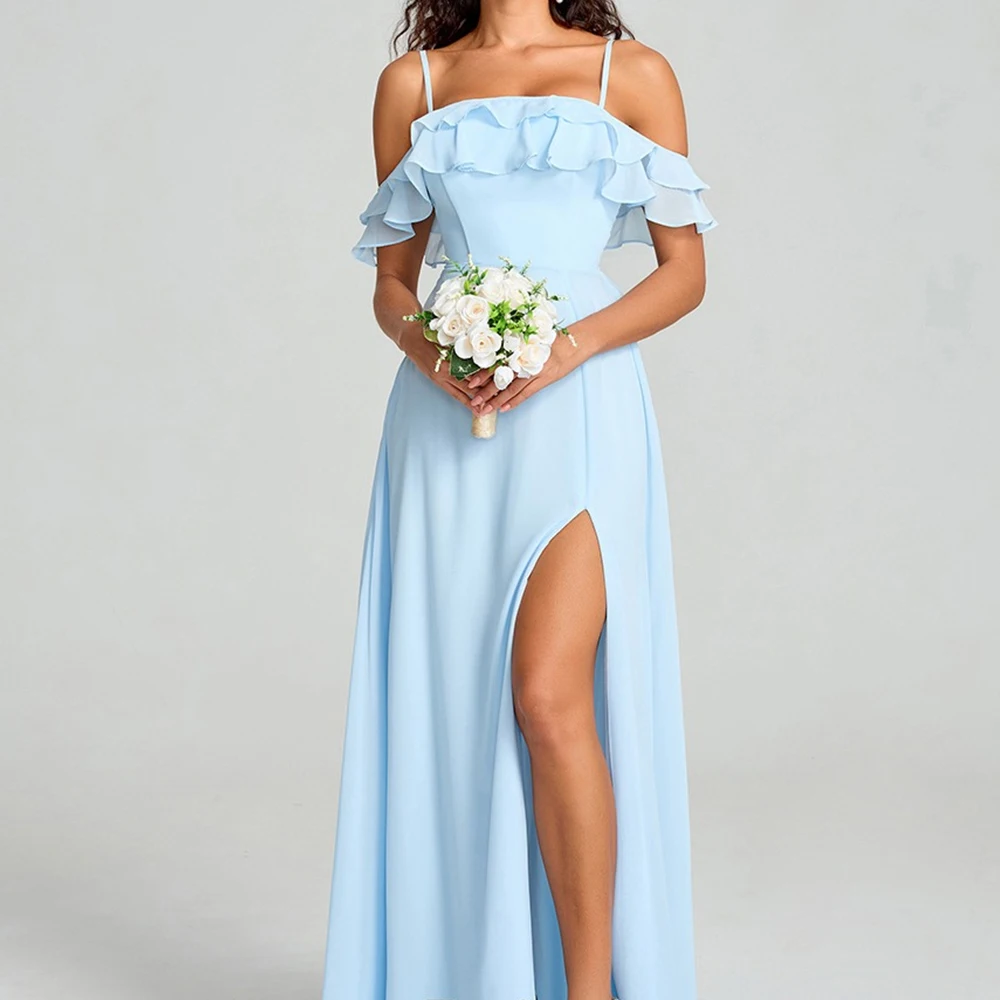 

Customized Fashion Jersey Straight Spaghetti Straps Evening Dress Strapless Side Slit Floor Length Solid Color Celebrity Gowns