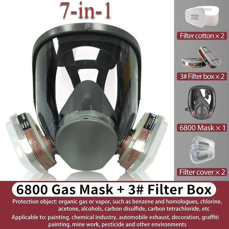 Full Face Gas Mask, Anti-Gas Respirator for Chemical Spray Painting, Industrial Work, Dust & Gas Safety Protection