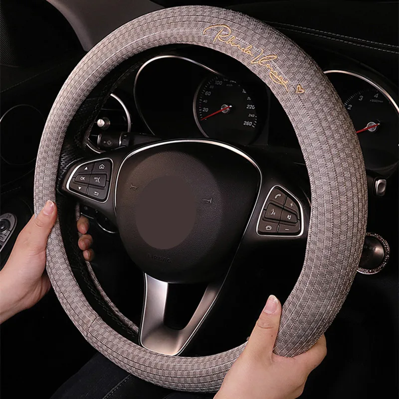 Universal O/D Shape Ice Silk Steering Wheel Cover Wear-resistant Anti-slip 38CM Car Interior Accessories