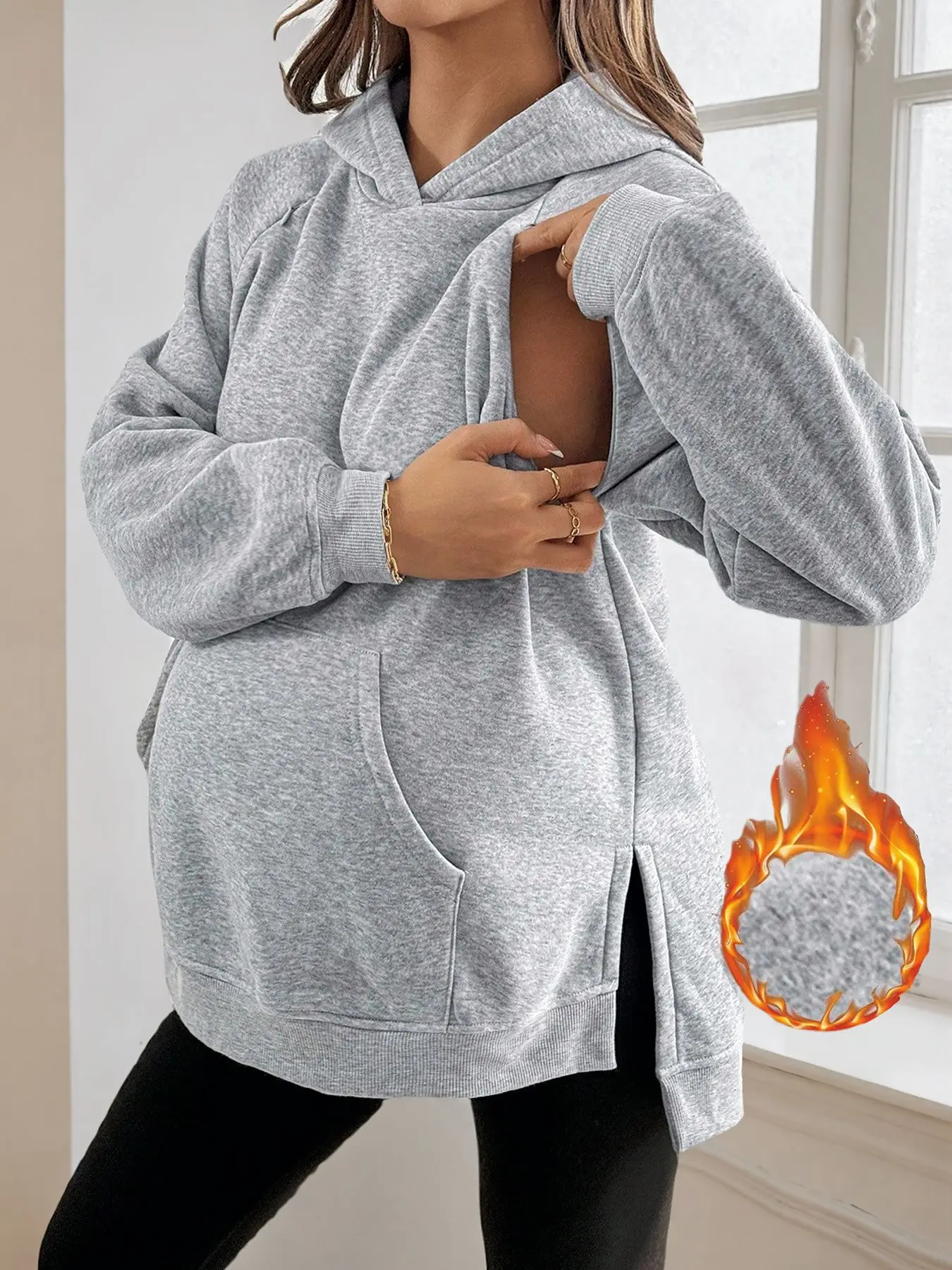 Maternity Breastfeeding Top Kangaroo Nursing Shirts Autumn Winter Fleece Pregnant Women Long Sleeve Lactation Sweatshirt Hoodies