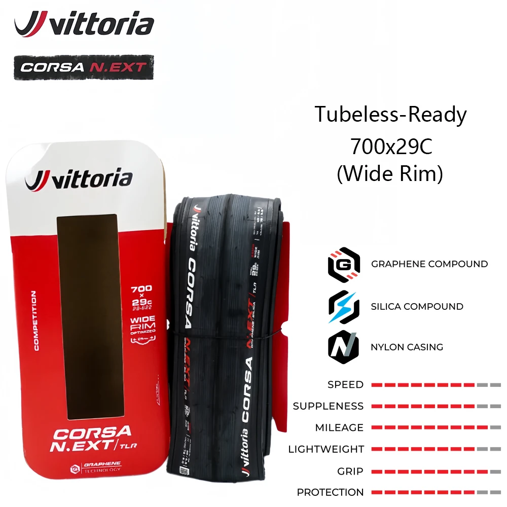 Vittoria Corsa N.EXT Schlauchlos-Faltreifen für Rennräder, pannensicher, 700x24C/26C/28C/29C Fahrradreifen – Detail 9