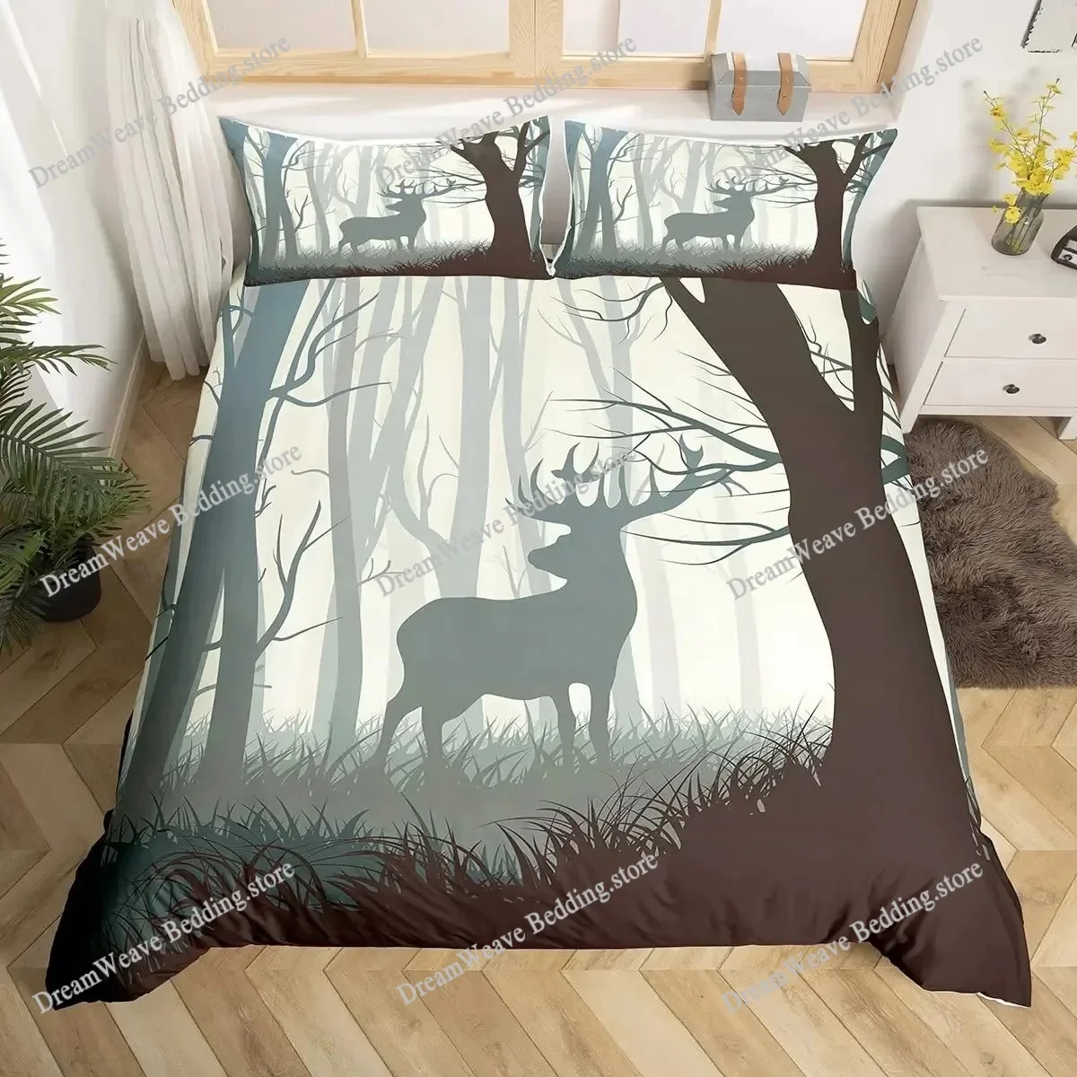 Deer Elk Duvet Cover King Queen Farm Deer Forest Comforter Cover Moose Wildlife Animal Bedding Set Camping Hunting Quilt Cover96
