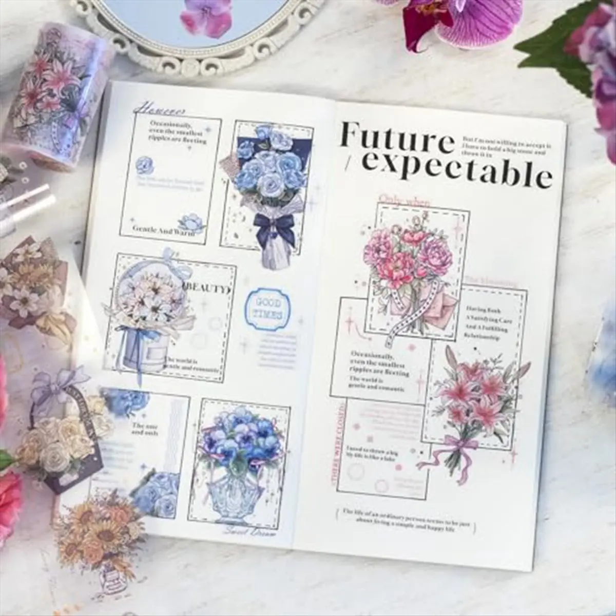 A20I PET Tape Set, 4 Rolls of Scenic Ephemera for Junk Journaling,Scrapbooking,Crafting,DIY Projects Bouquet Series
