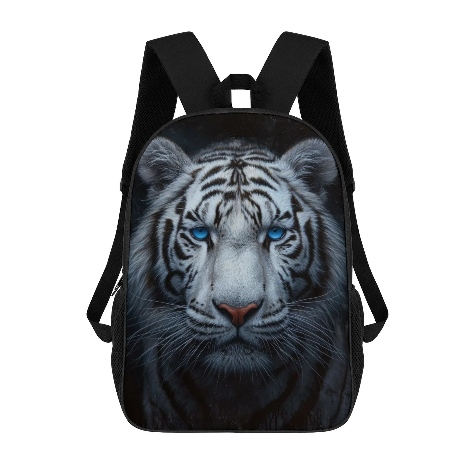 

White Tiger Portrait Mochila Printed Zipper Backpack Book Bag Children School Backpack 17 Inch School Backpack Bag
