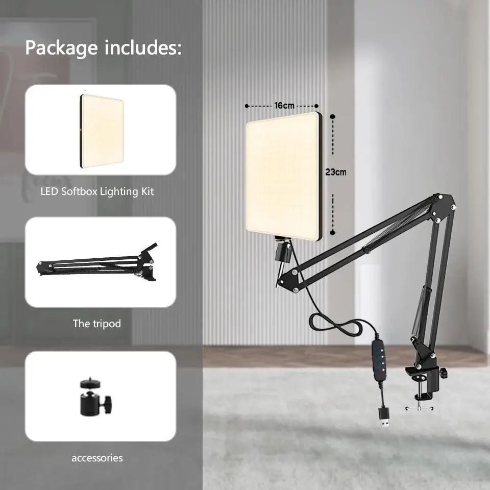 LED-fotografielicht Selfie Lights Conferentieverlichting Fotostudiolamp met schaararmstandaard voor zoom YouTube Live streaming