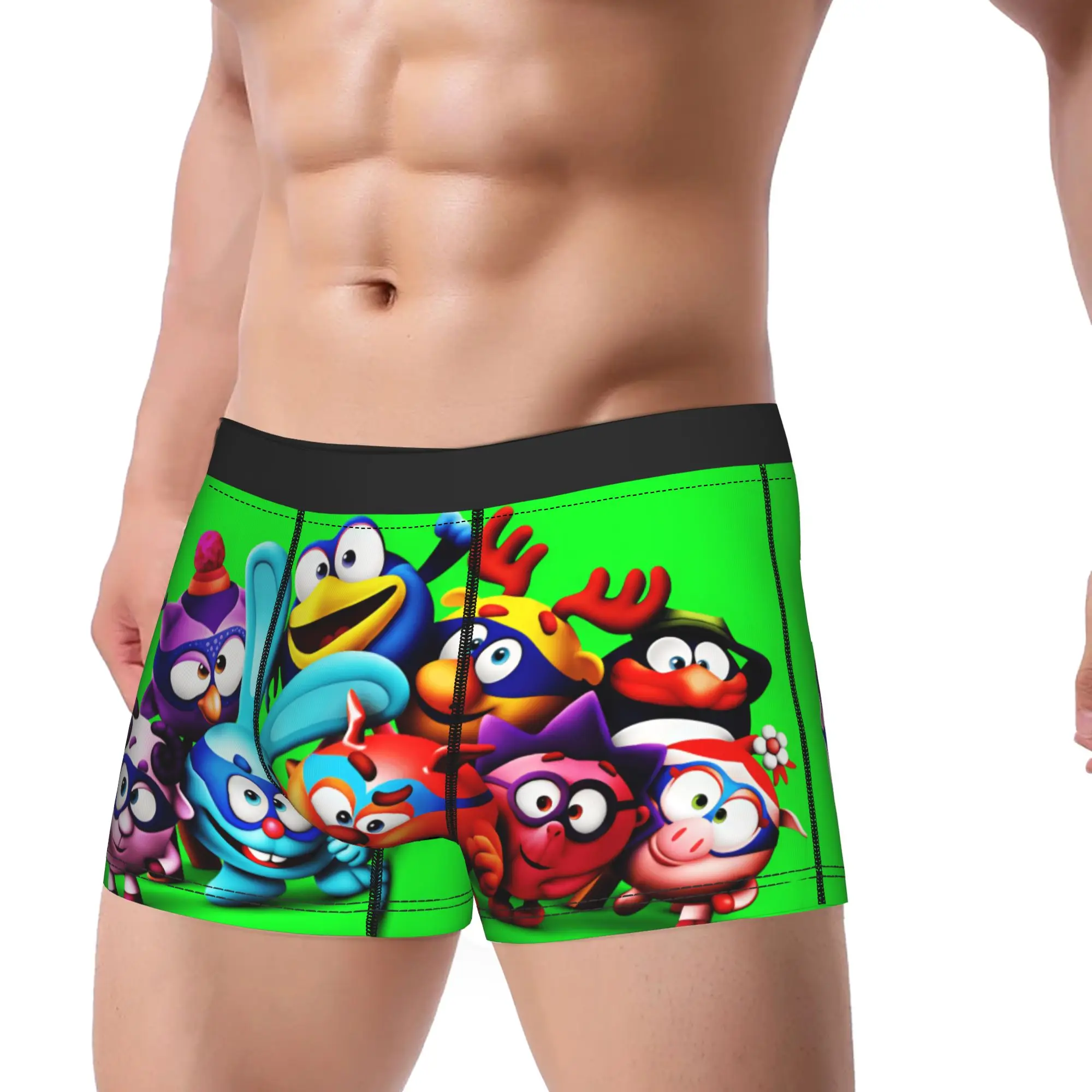 Kikoriki Version Characters Green Background Underwear  Man Boxer Brief Novelty Trunk Quality Print Large Size Panties