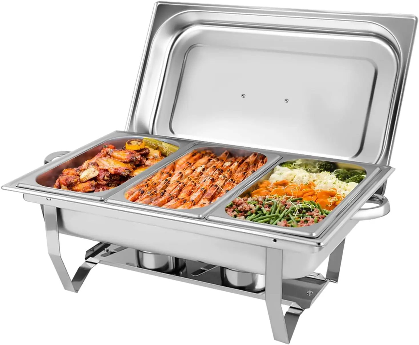 

Складная плита 21,9 × 13,4 × 15,1 дюйма, подогреватель еды из нержавеющей стали, согревающий контейнер для жаровни для вечеринок, ужинов, общественного питания, шведского стола