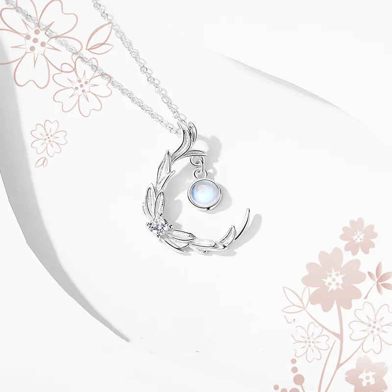جديد Hot البيع الفضة اللون بسيط الزركون قلادة على شكل قمر الموضة المرأة Moonstone قلادة هدية XL778 #3