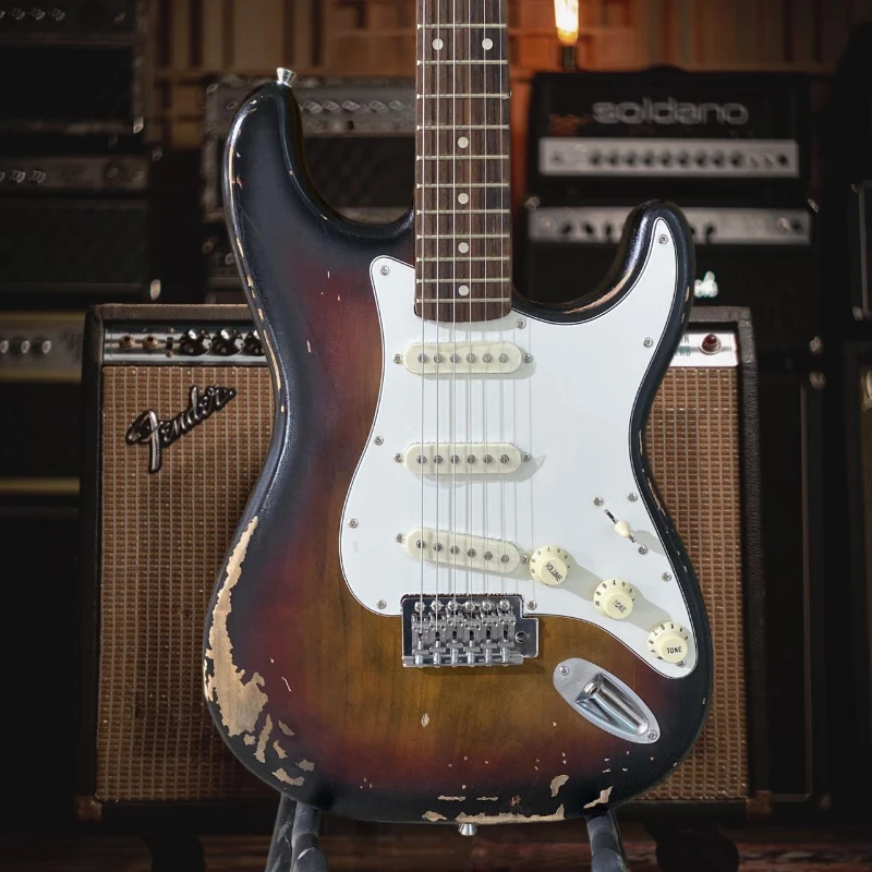 E-Gitarre, kostenlose Lieferung, brauner Vintage STS 6-saitiger Korpus aus Erlenholz, Palisanderhals