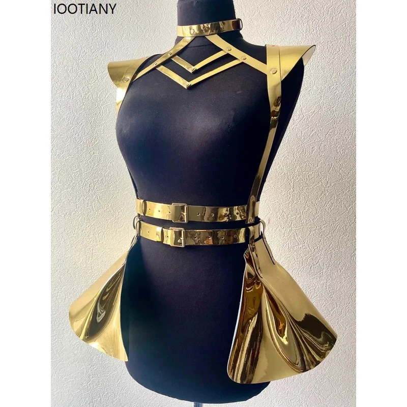 25COSFashion المرأة لامعة شرابة البدلة اكسسوارات المغني دور اللعب الليزر الفضة الذهب لامعة فستان مجموعة مرحلة الأداء زي
