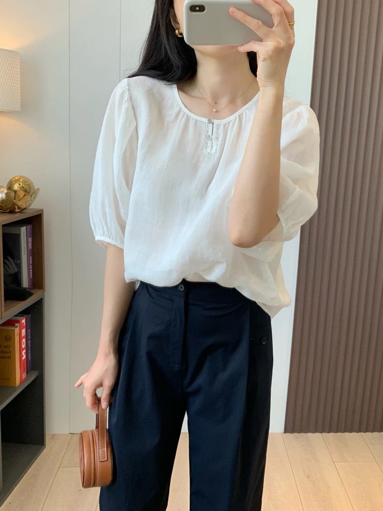 

Breathable Casual irt Lightweight Loose Fit ort Sve round Ne Comfortable Dry Cotton Linen Women's Top Uni Crisprit