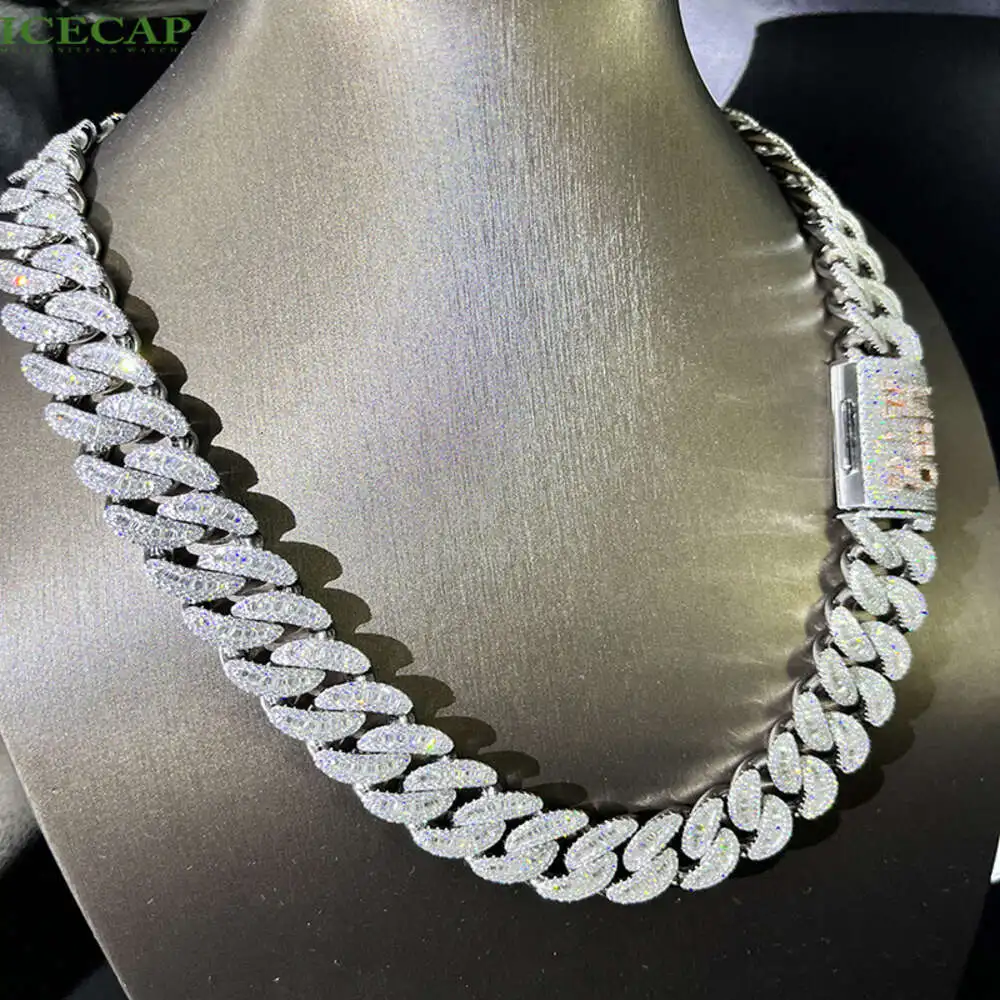 Selling Sterling Silver Cuban Chain Necklace Ice Out Through Diamond Testing Moissanite Hip Hop Chunky Cuban Chains