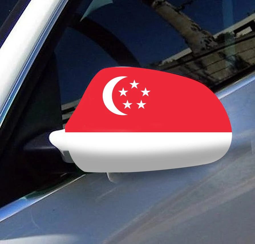 Directly Delivery 2 Pcs Free Size Four-way stretch fabric Singapore Flags Car Mirror Cover