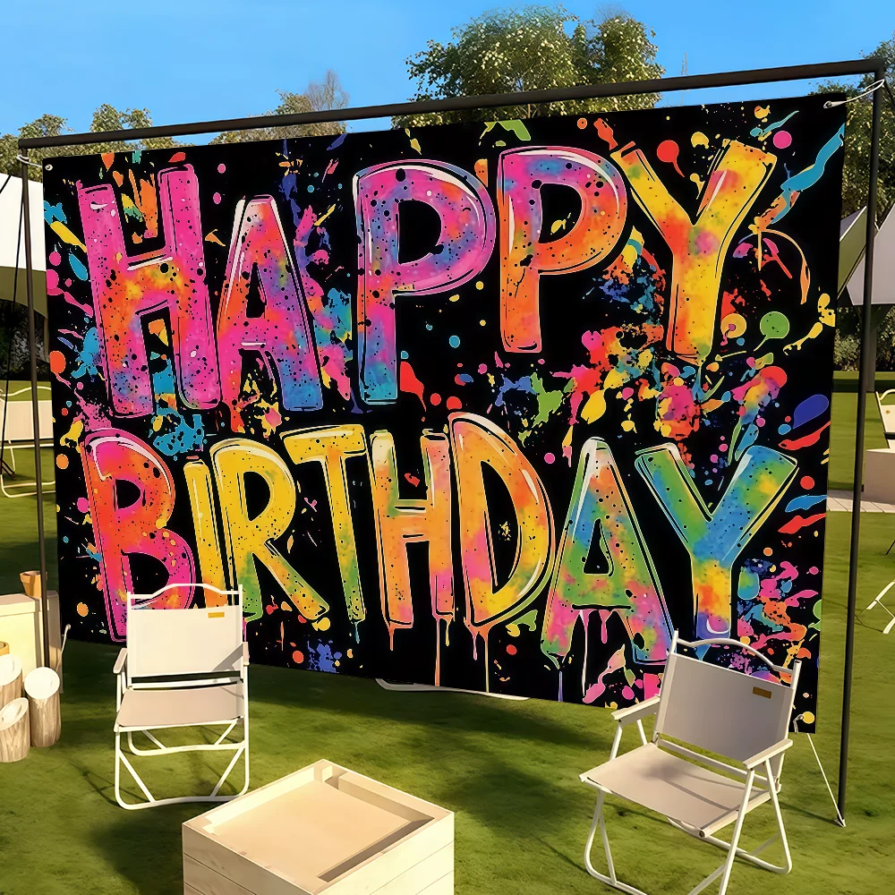 Graffiti Happy Birthday flag Tapestries Outdoor Parties Bedrooms Living Rooms Dorm Rooms Wall Decor Banners Gifts