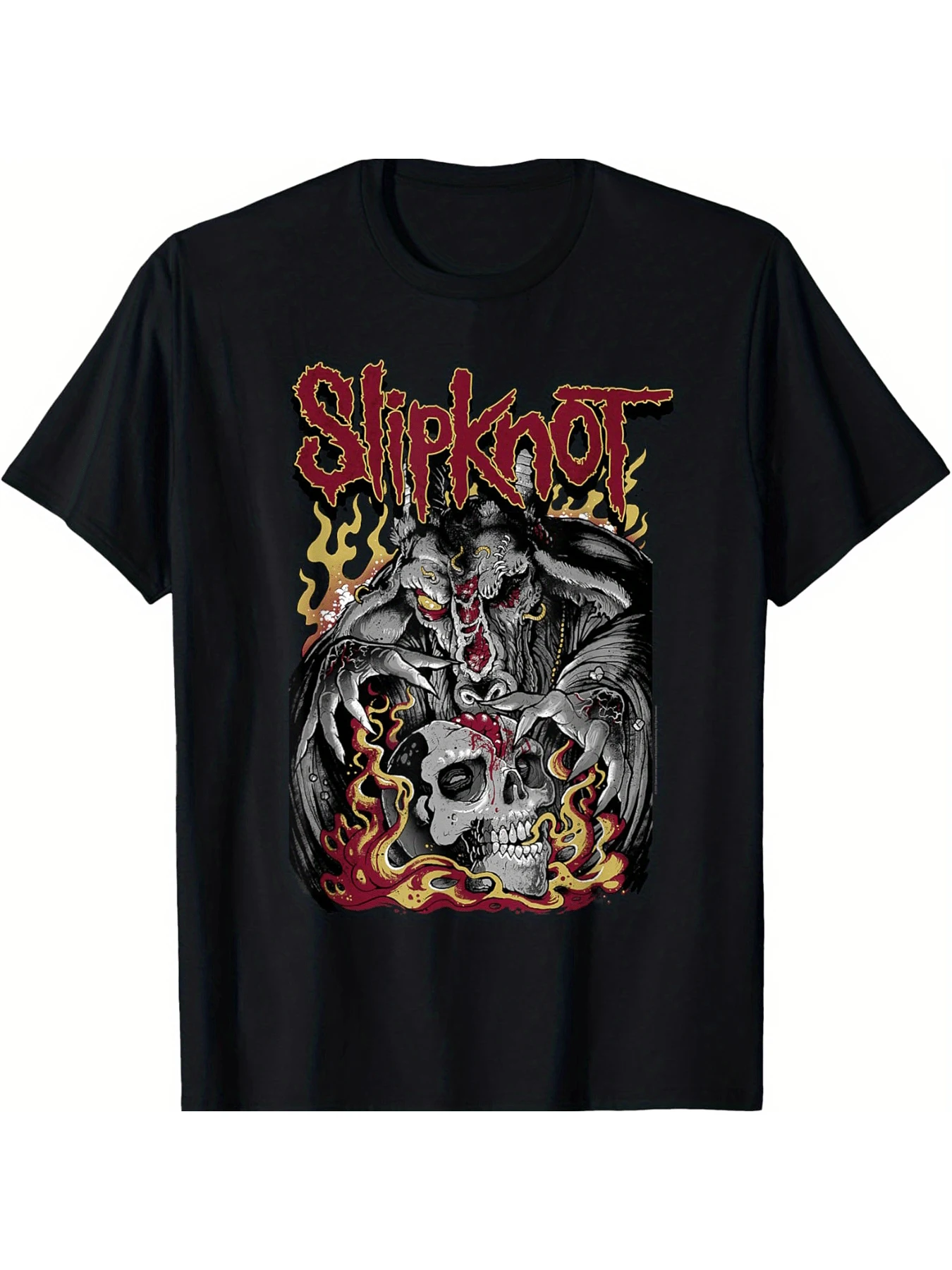 

Skull Flames Wings Demon Slipknot Logo Men and Women Short Sleeve T-Shirt Black Round Neck