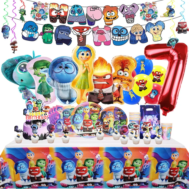 DISNEY Inside Out Birthday Party Decoration Joy Sadness Latex Balloon Kids Event Supplies Disposable Tableware Banner Backdrop