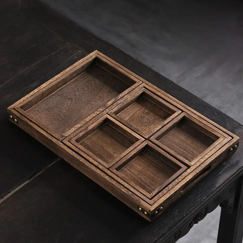 Chinese Style Carbonized Wood Tea Tray Zen Tea Point Plate Storage Tray Fruit Dry Storage Plate Tea Serving Tray
